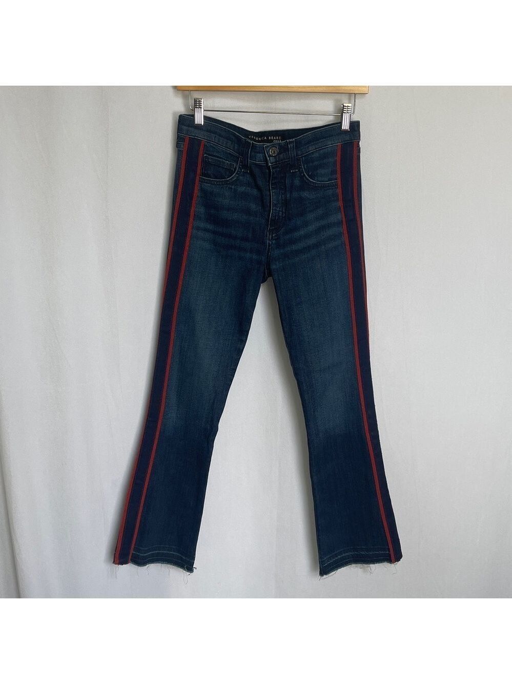 Veronica Beard Carolyn Baby Boot High Rise Side Stripe Crop Jeans Size 25 0 Dark